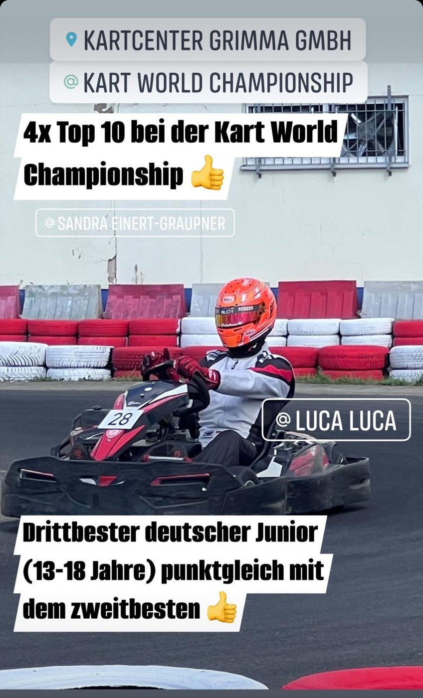 Grafik des Kartcenter Grimma: viermal Top 10 bei der Kart World Championship, drittbester deutscher Junior